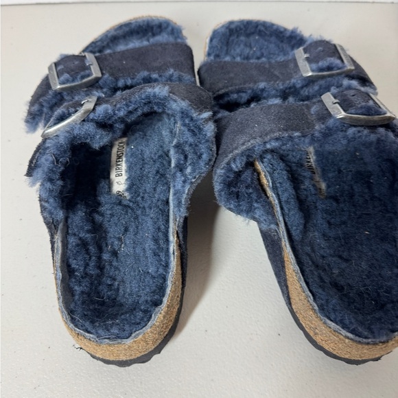 Birkenstock Arizona Shearling Sandals Navy Blue Suede Women’s 39 Fuzzy Cozy - Picture 14 of 16